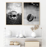 Black and White Baseball Football Soccer Art