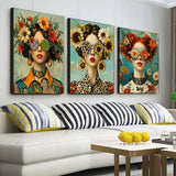 3pcs Nordic Woman With Flowers Wall Art