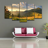 5 Pieces Canvas Wall Art Sunset Mountain Clouds Green Nature Landscape Decor Print Living Room Home Decoration Bedroom Mural