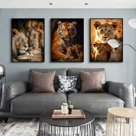 Wild Lion Tiger and Cub