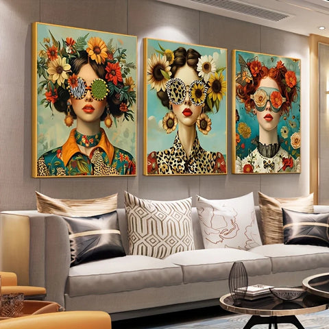 3pcs Nordic Woman With Flowers Wall Art