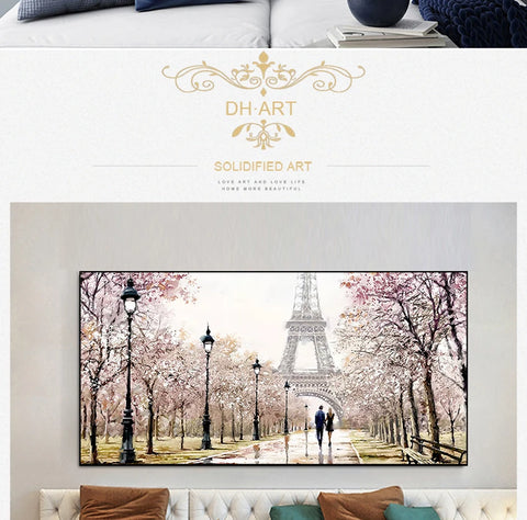 Oil Painting Romantic Couple Paris